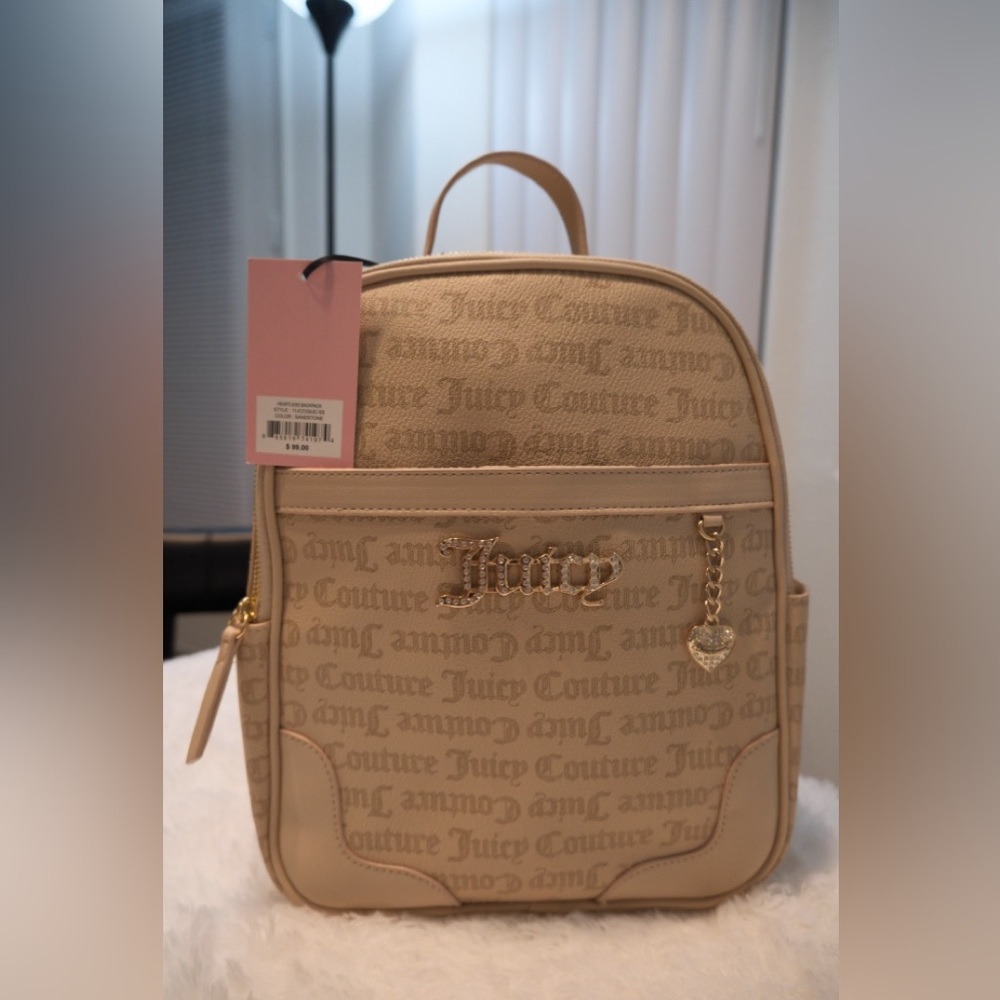 NWT Juicy Couture Sandstone Heartless Backpack with Adjustable Straps